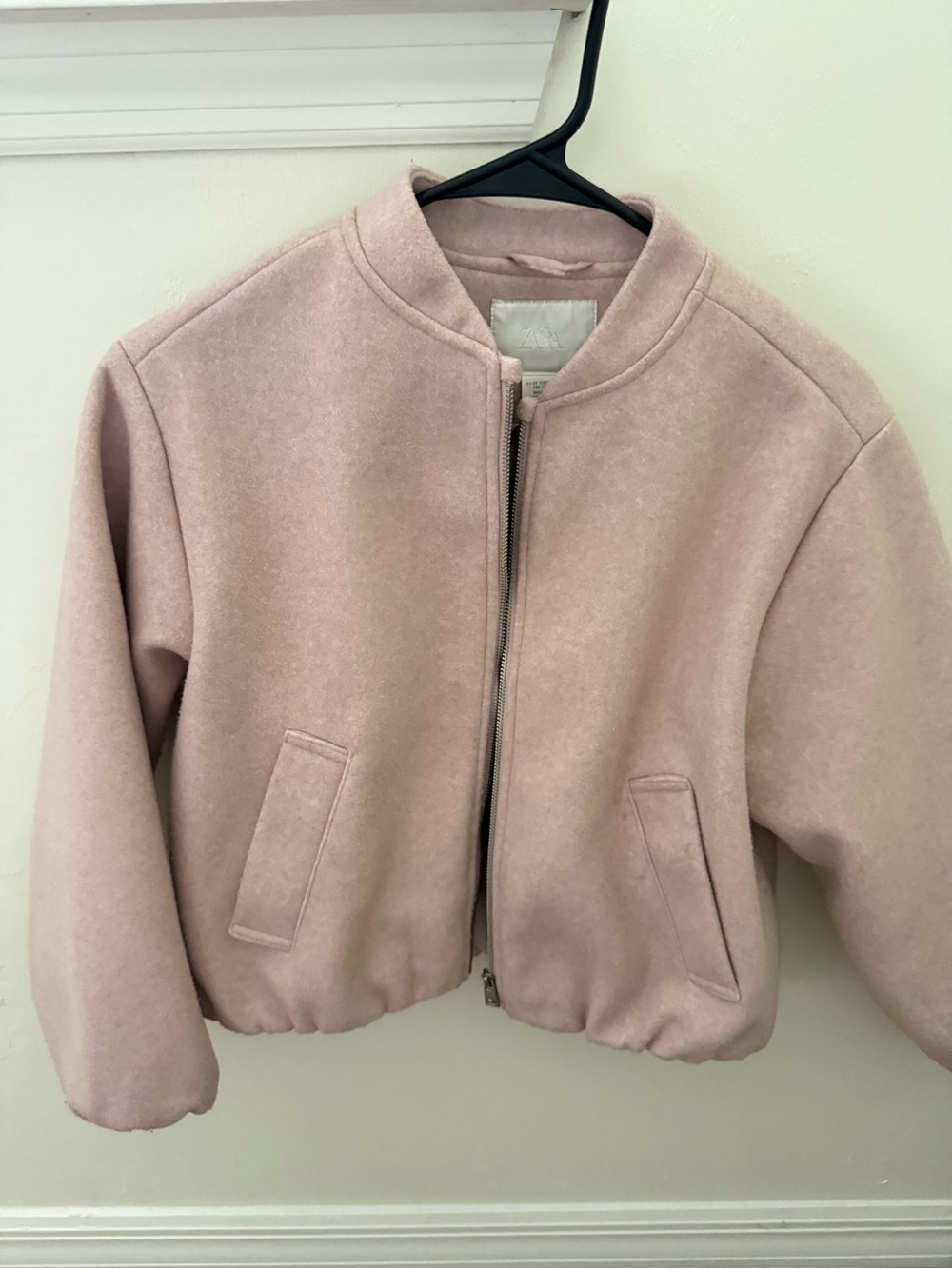Zara Pale Pink Bomber Jacket - Cropped Zip Front